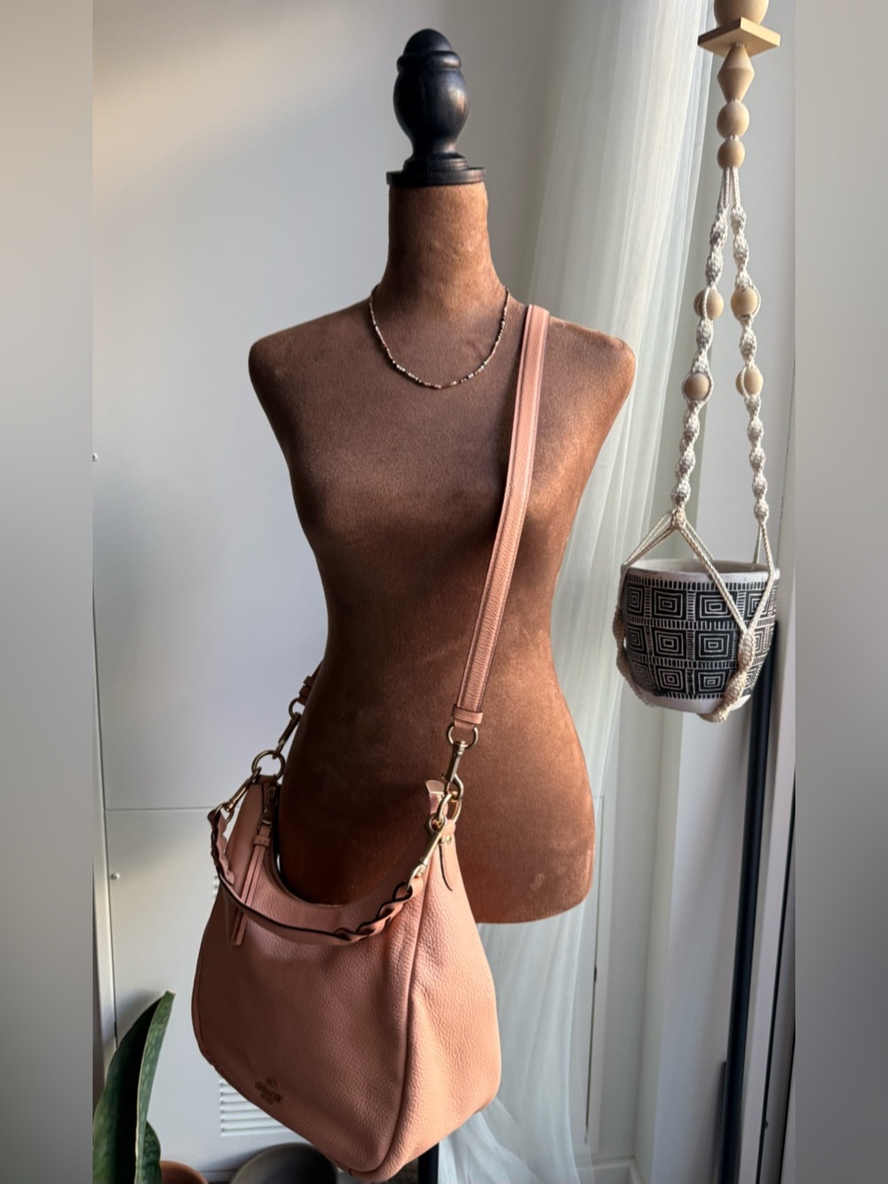 Coach Peach-Pink Pebbled Leather Hobo with Gold Hardware